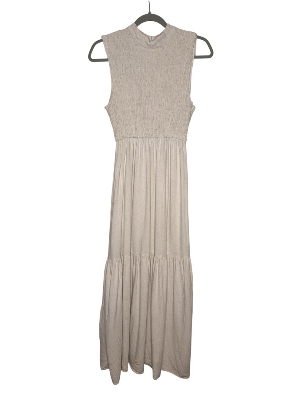 Zahraa The Label Sleeveless Smocked Bodice Maxi Dress in Beige Size Medium